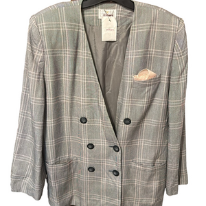 Worthington Gray and Pink Plaid Double-Breasted Blazer with Skirt